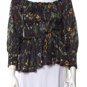 Alexis Black Floral Smocked Square-Neck Blouse (XS)